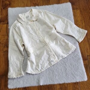 Ivey Abitz Bespoke Tunic Shirt Blouse Women's XL* Embroidered Button Up Cream